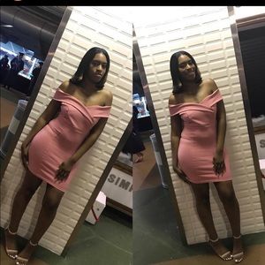 Off-Shoulder Midi Pink Dress